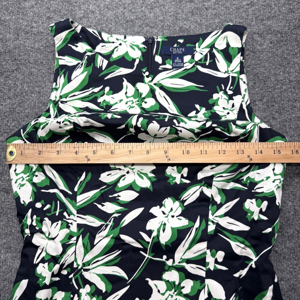 Chaps Womens Navy Green Floral Sleeveless‎ Boat Neck Sheath Dress Size 6 - Picture 4 of 8
